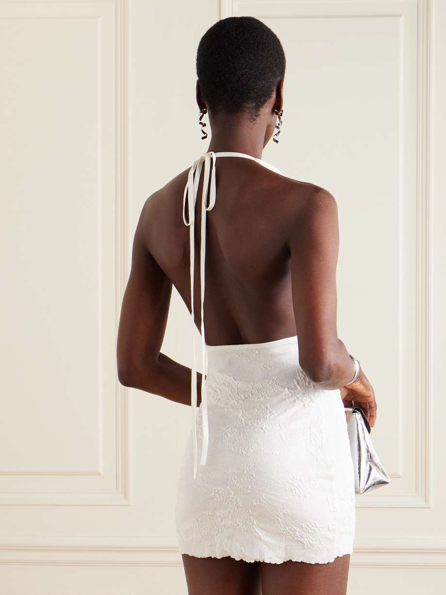 tu cariñito appliquéd draped jacquard mini dress