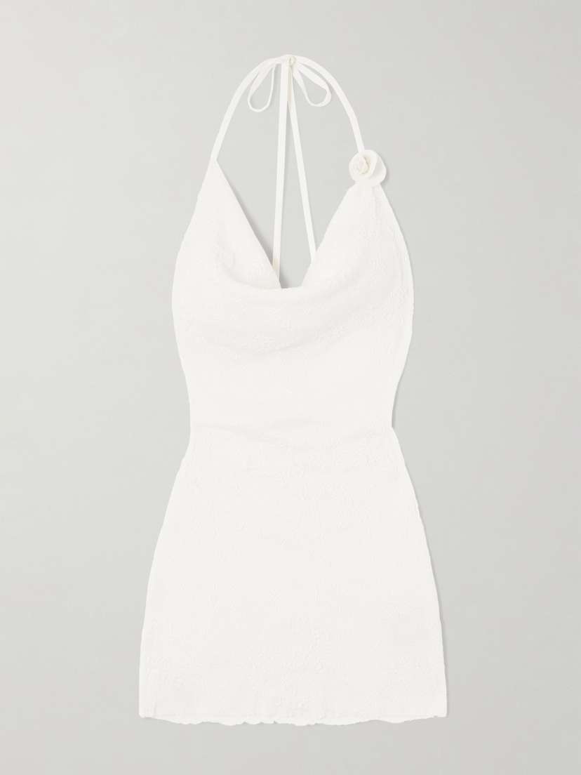 Maygel Coronel Tu Cariñito Appliquéd Draped Jacquard Mini Dress