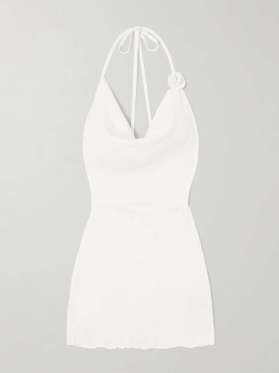 tu cariñito appliquéd draped jacquard mini dress