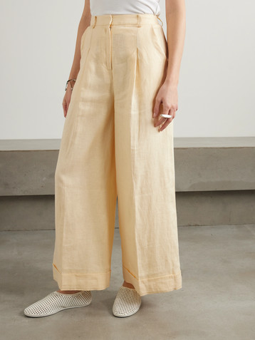 Faithfull Clove pleated linen wide-leg pants