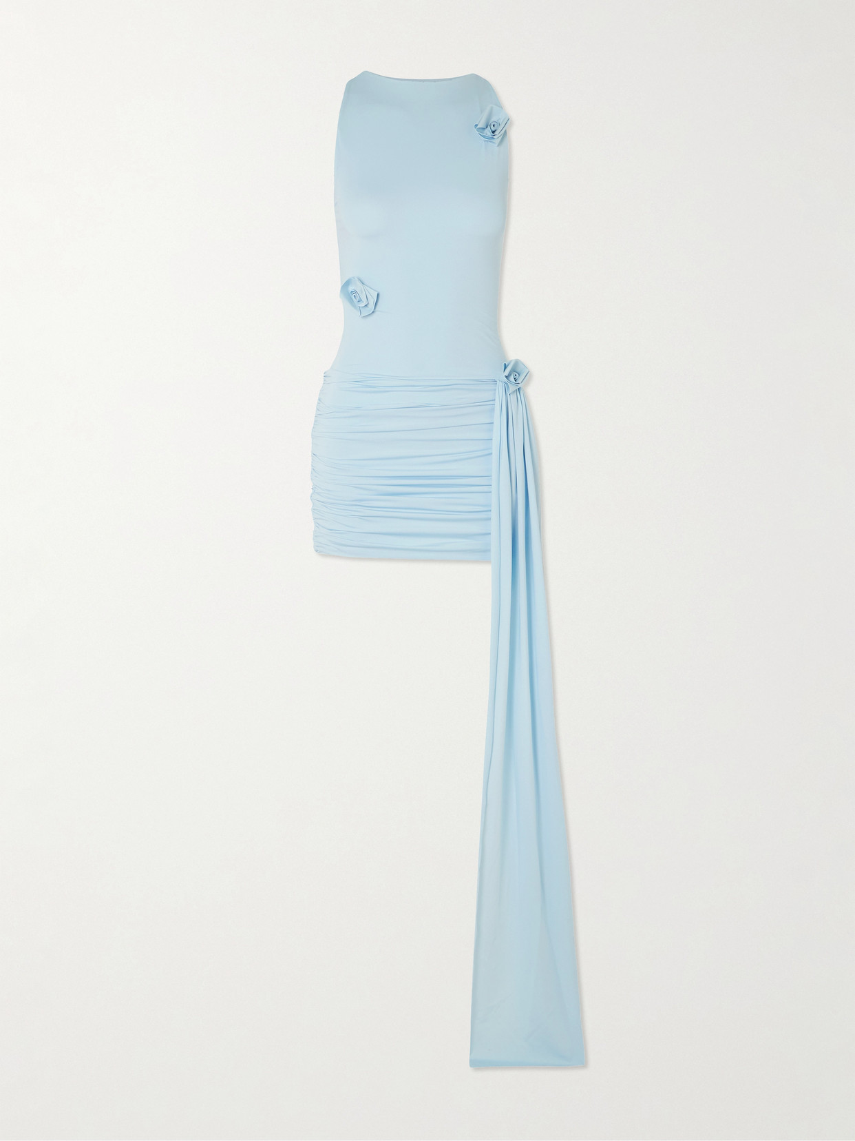 Maygel Coronel - Azahar Draped Appliquéd Stretch-jersey Mini Dress - Blue