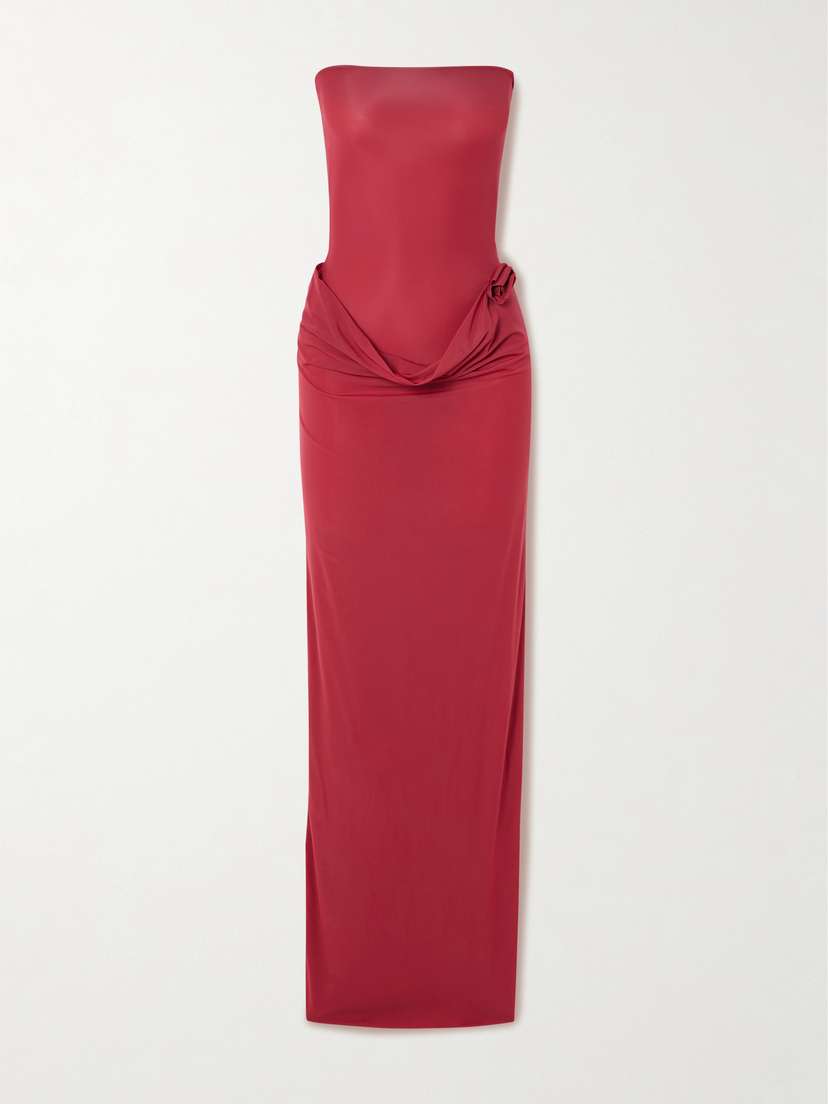 Maygel Coronel Campano Strapless Appliquéd Stretch-jersey Maxi Dress