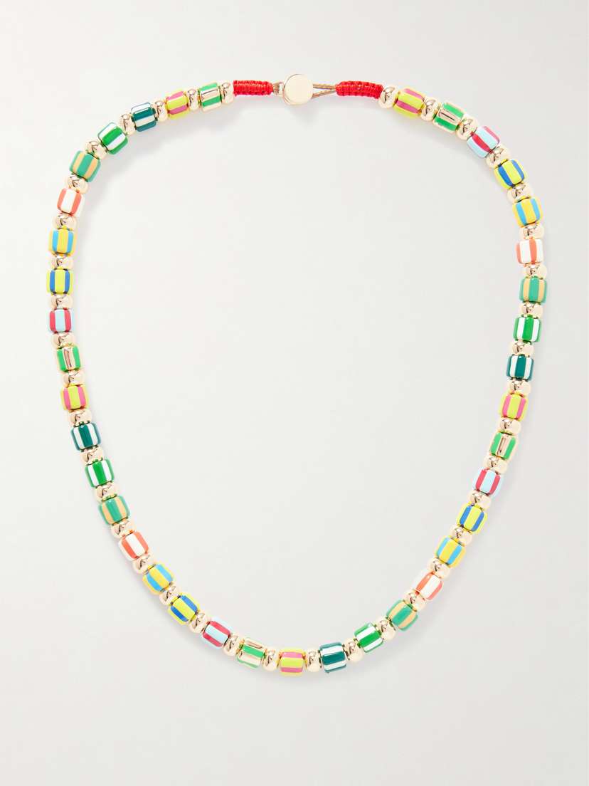 Roxanne Assoulin Tutti Frutti Smile Gold-tone, Enamel And Cotton Necklace