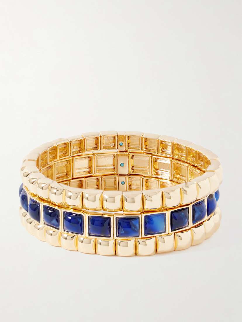 Roxanne Assoulin The Puffy Stud Set Of Three Gold-tone Crystal Bracelets