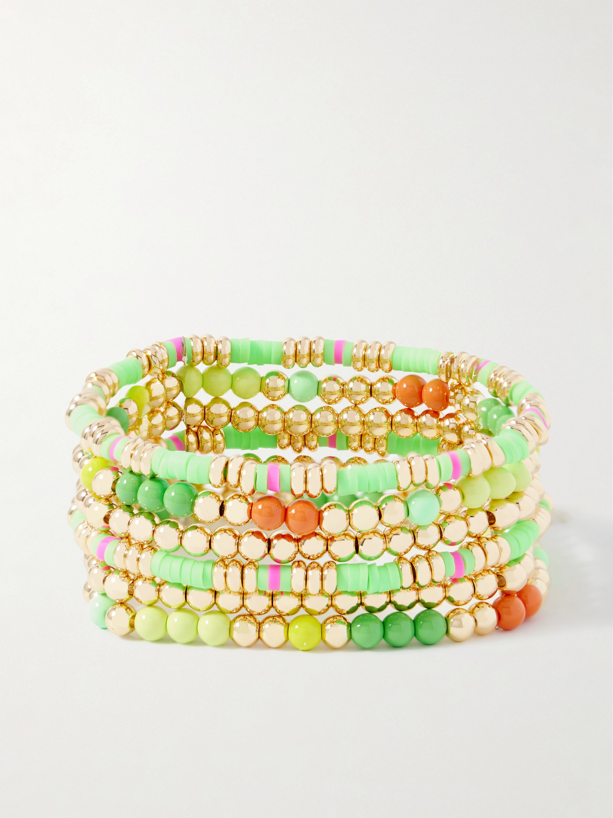 Roxanne Assoulin Colour Therapy Set Of Six Gold-tone And Enamel Bracelets In Green