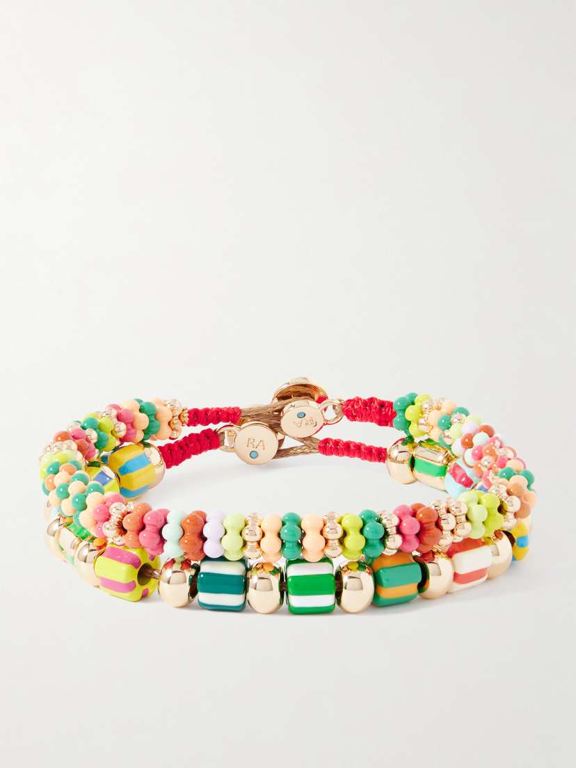 Roxanne Assoulin Tutti Frutti Set Of Two Gold-tone, Enamel And Cotton Bracelets