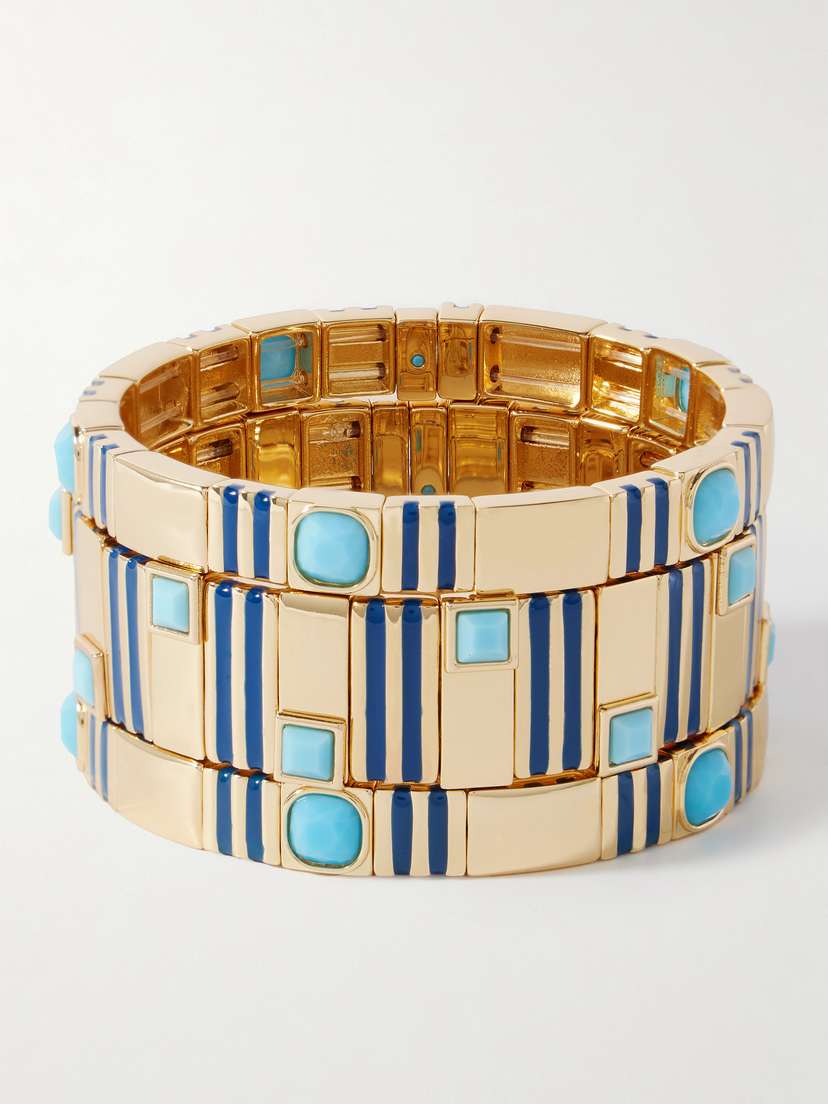 Roxanne Assoulin The Marino Set Of Three Gold-tone, Enamel And Crystal Bracelets