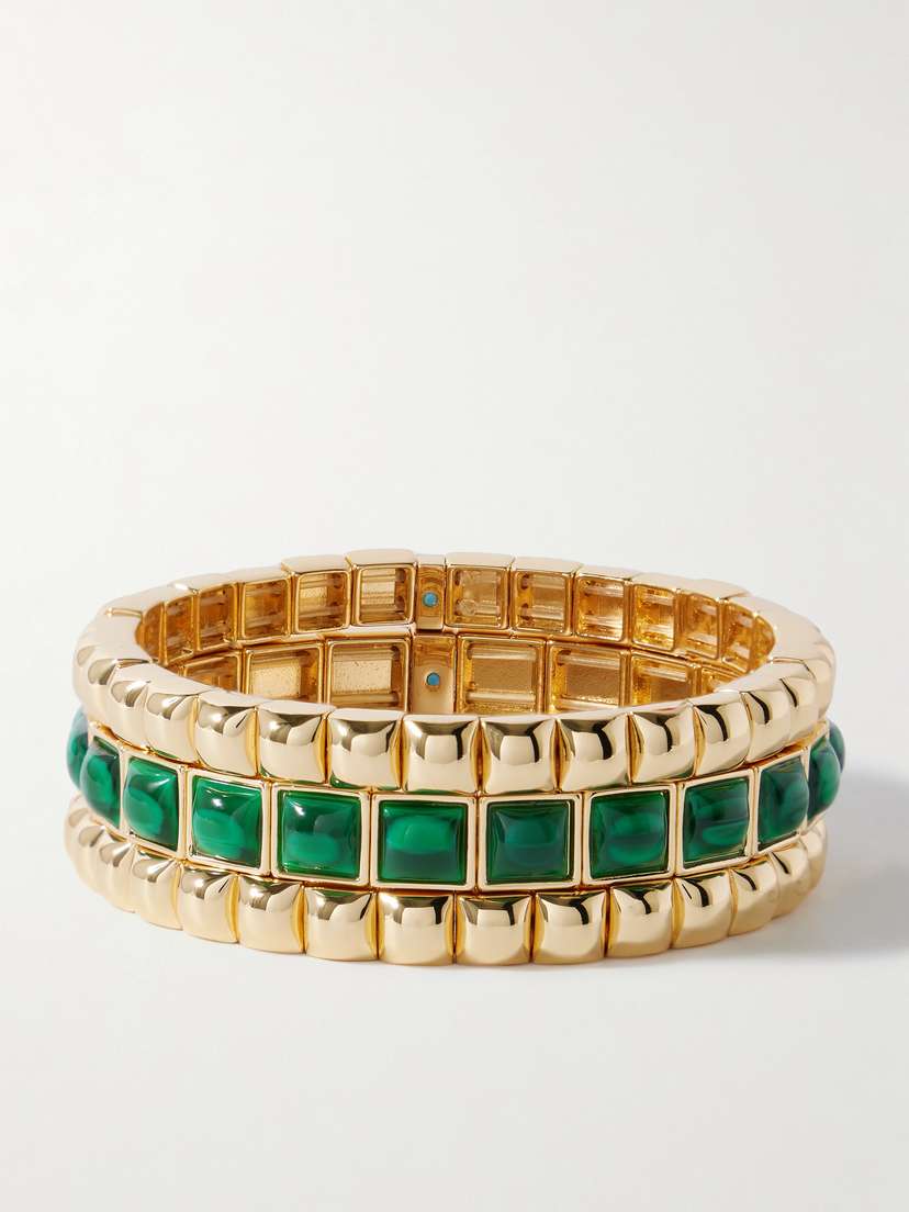 Roxanne Assoulin The Puffy Stud Set Of Three Gold-tone Crystal Bracelets