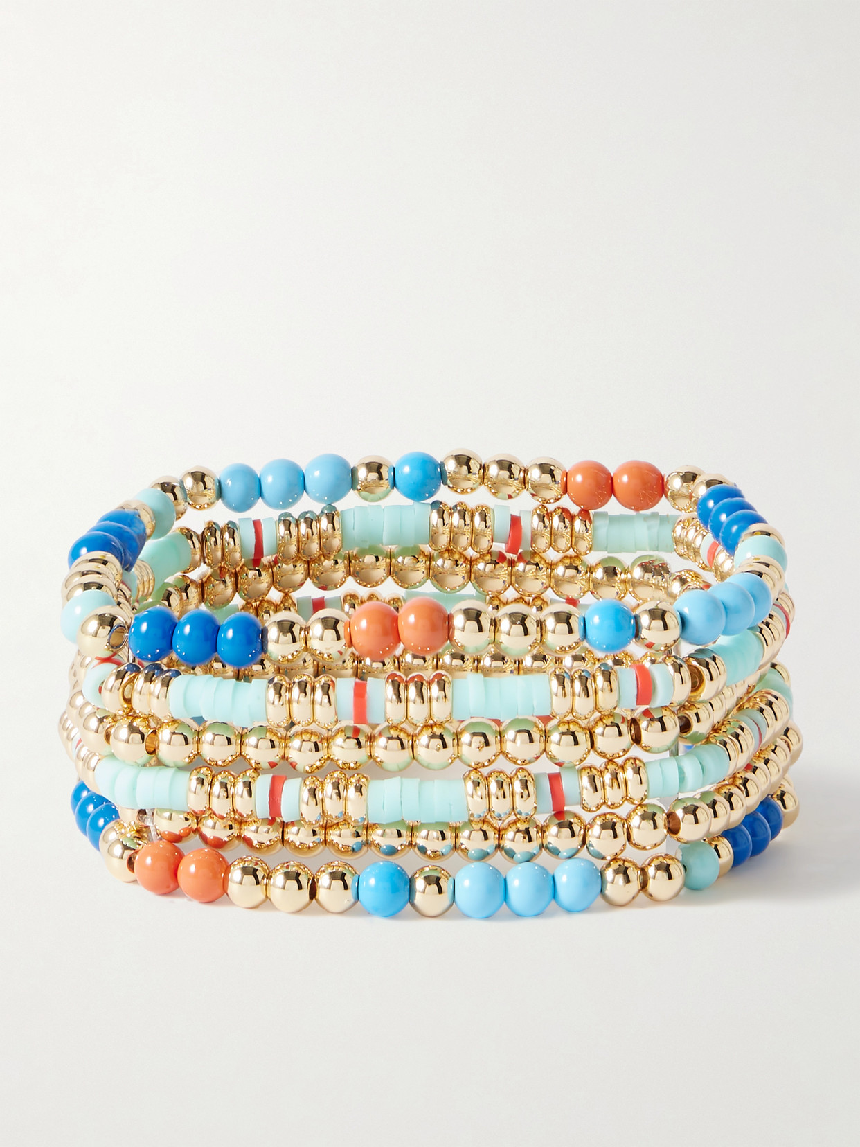 Roxanne Assoulin Colour Therapy Set Of Six Gold-tone And Enamel Beaded Bracelets In Blue