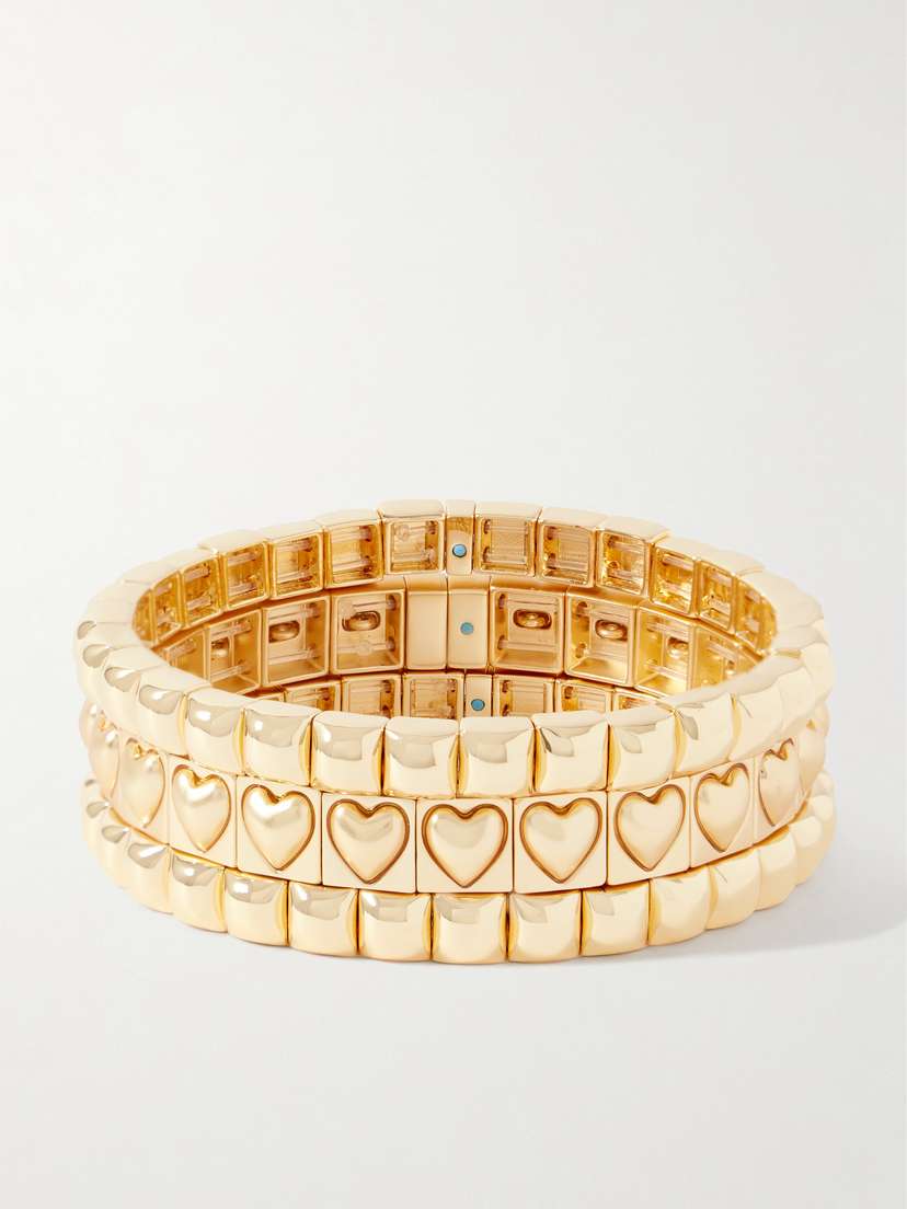 Roxanne Assoulin The Puffy Heart Stud Set Of Three Gold-tone Bracelets