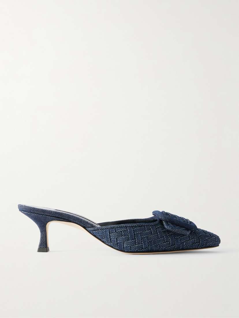 Manolo Blahnik Maysale 50 Buckled Denim Mules