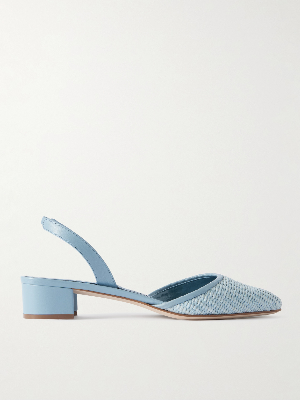 Manolo Blahnik Raffro 30 Leather-trimmed Raffia Slingback Pumps
