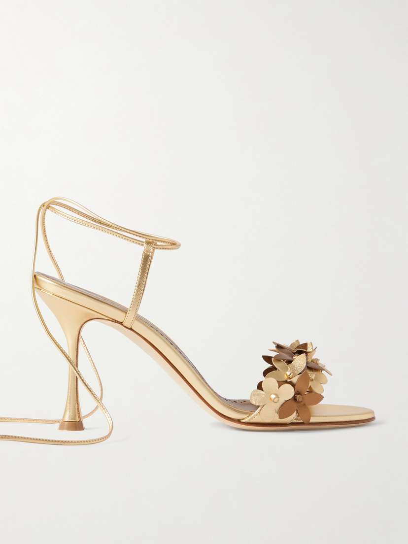 Manolo Blahnik Anista 90 Appliquéd Metallic Leather Sandals