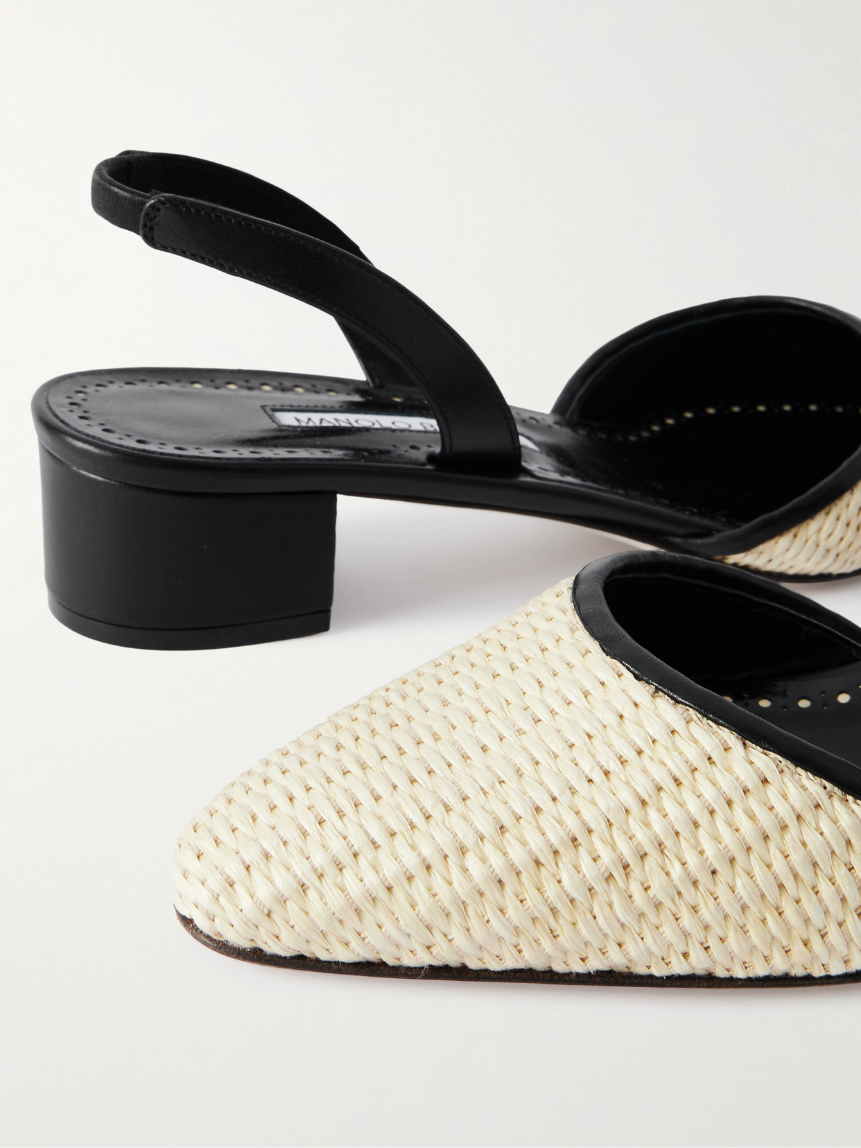 Raffro 30 Leather-Trimmed Raffia Slingback