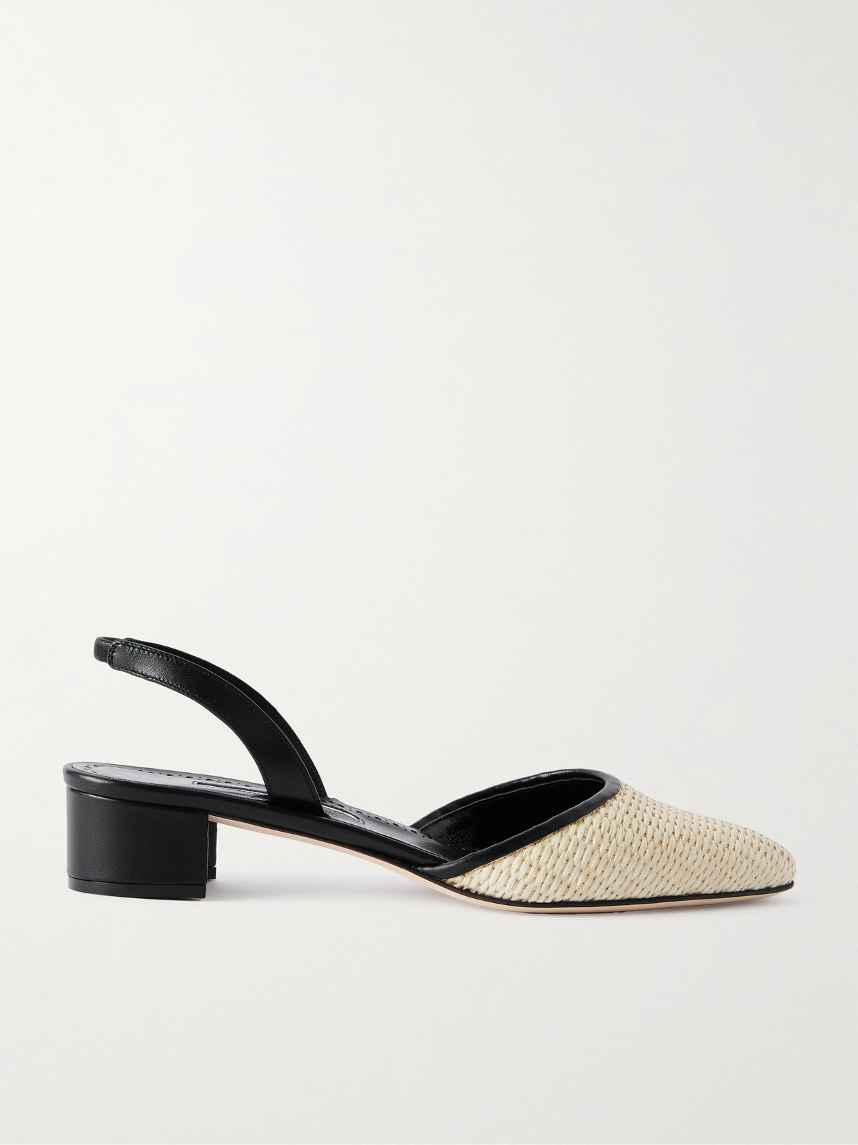Manolo Blahnik Raffro 30 Leather-trimmed Raffia Slingback Pumps