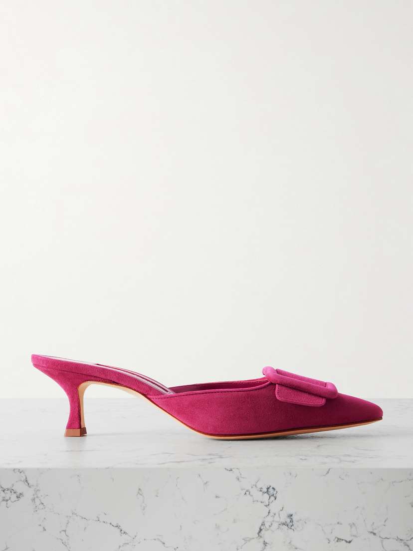 Manolo Blahnik Maysale 50 Buckled Suede Mules