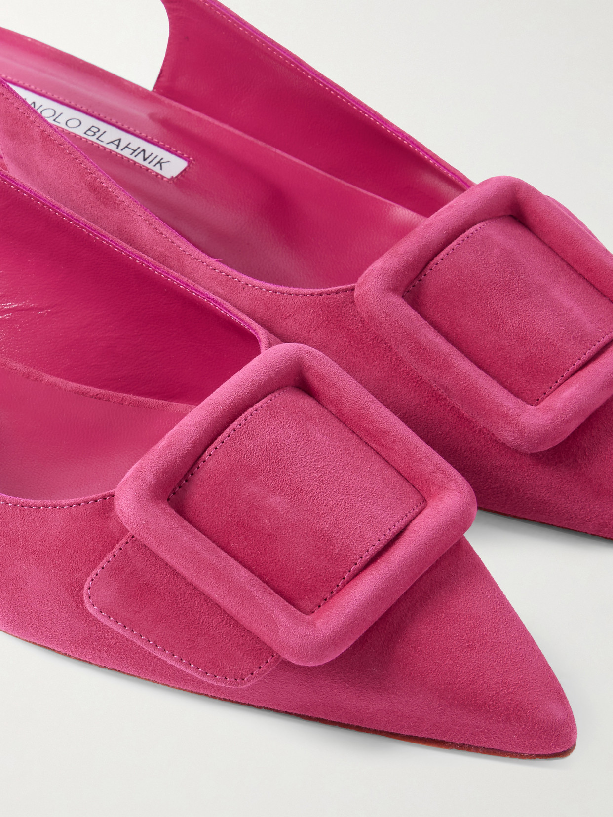 Manolo Blahnik Maylura Buckled Suede Slingback Flats