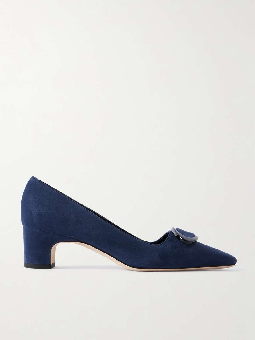 Manolo Blahnik Fenix 50 Buckled Suede Pumps