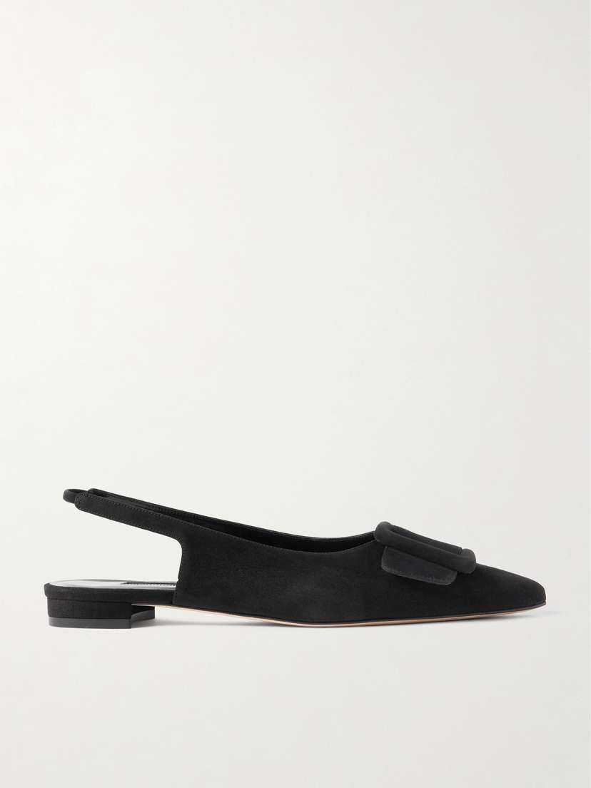 Manolo Blahnik Maylura Buckled Suede Slingback Flats