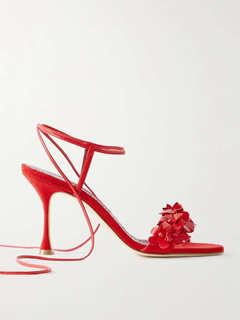 Manolo Blahnik Anista 90 Leather-trimmed Suede Sandals