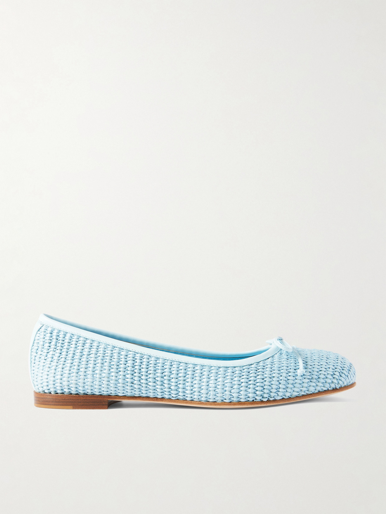 Manolo Blahnik Veralli Leather-trimmed Raffia Ballet Flats
