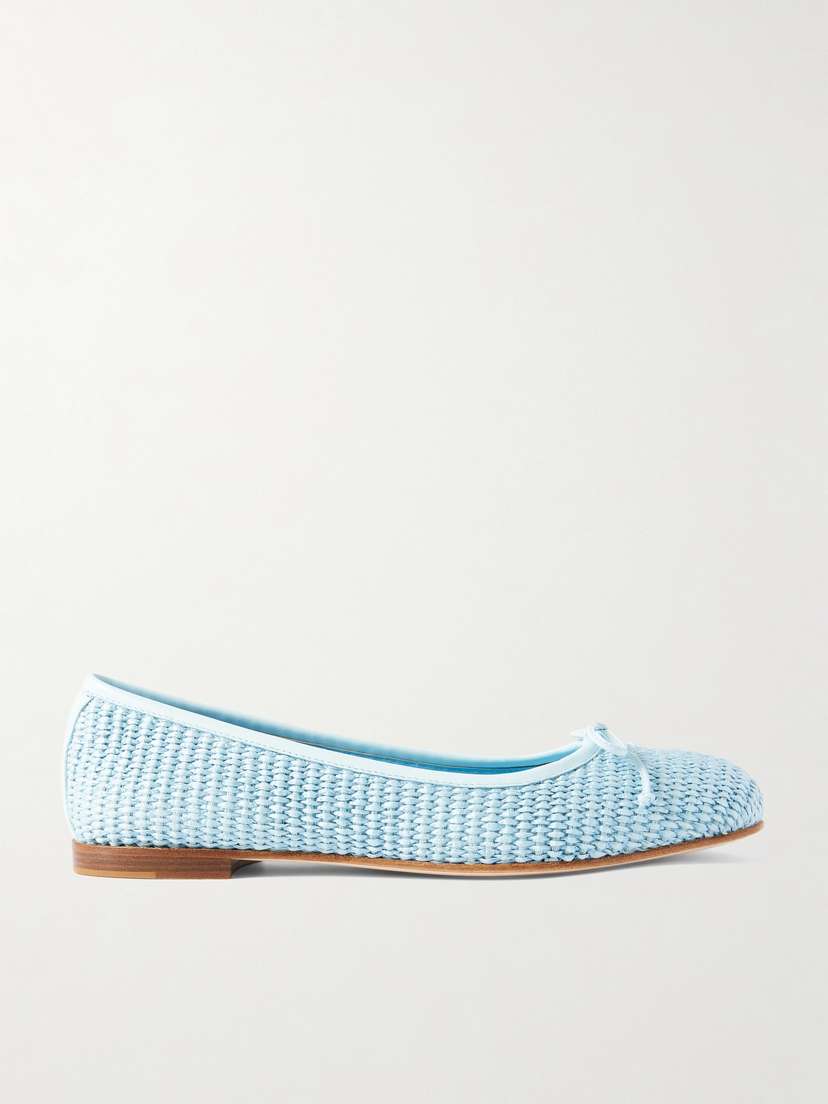 Manolo Blahnik Veralli Leather-trimmed Raffia Ballet Flats
