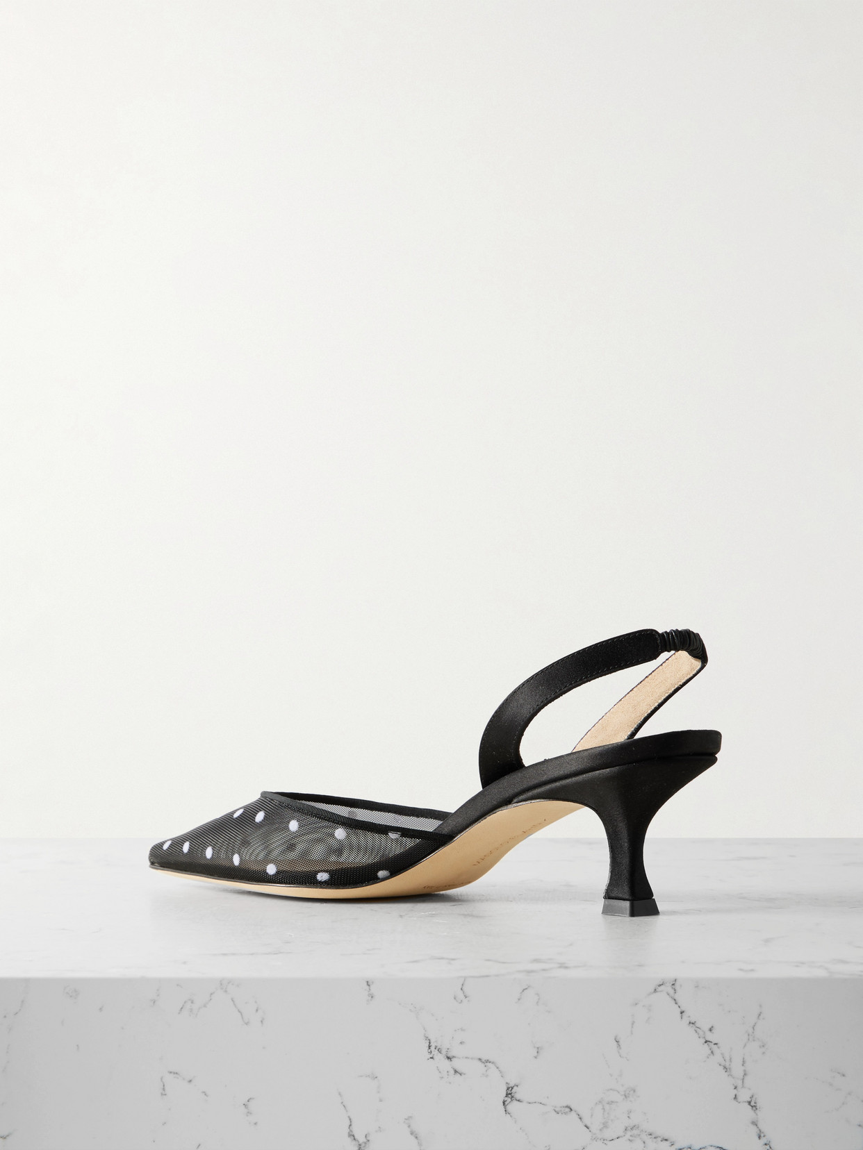 Manolo Blahnik Carolyne 50 Polka-dot Flocked Mesh And Satin Slingback Pumps