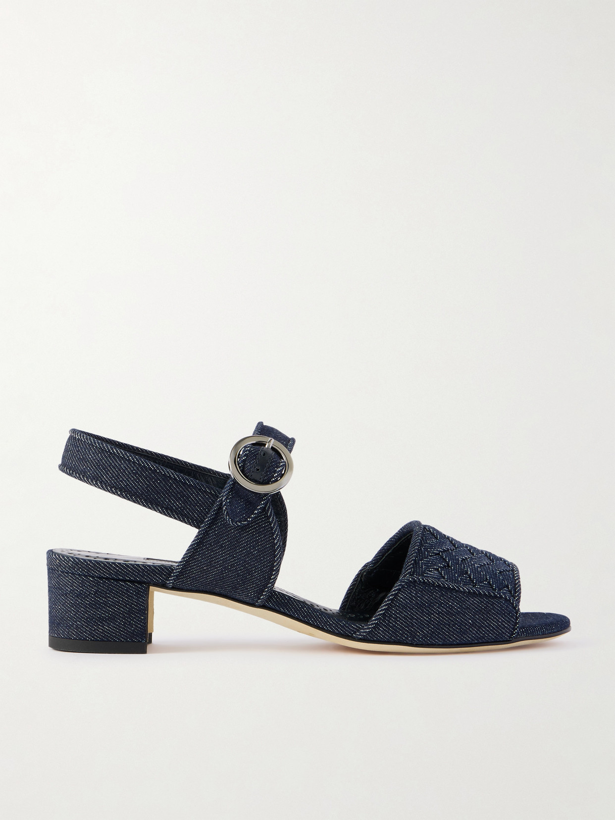 Manolo Blahnik Vibius 30 Herringbone Denim Sandals In Blue