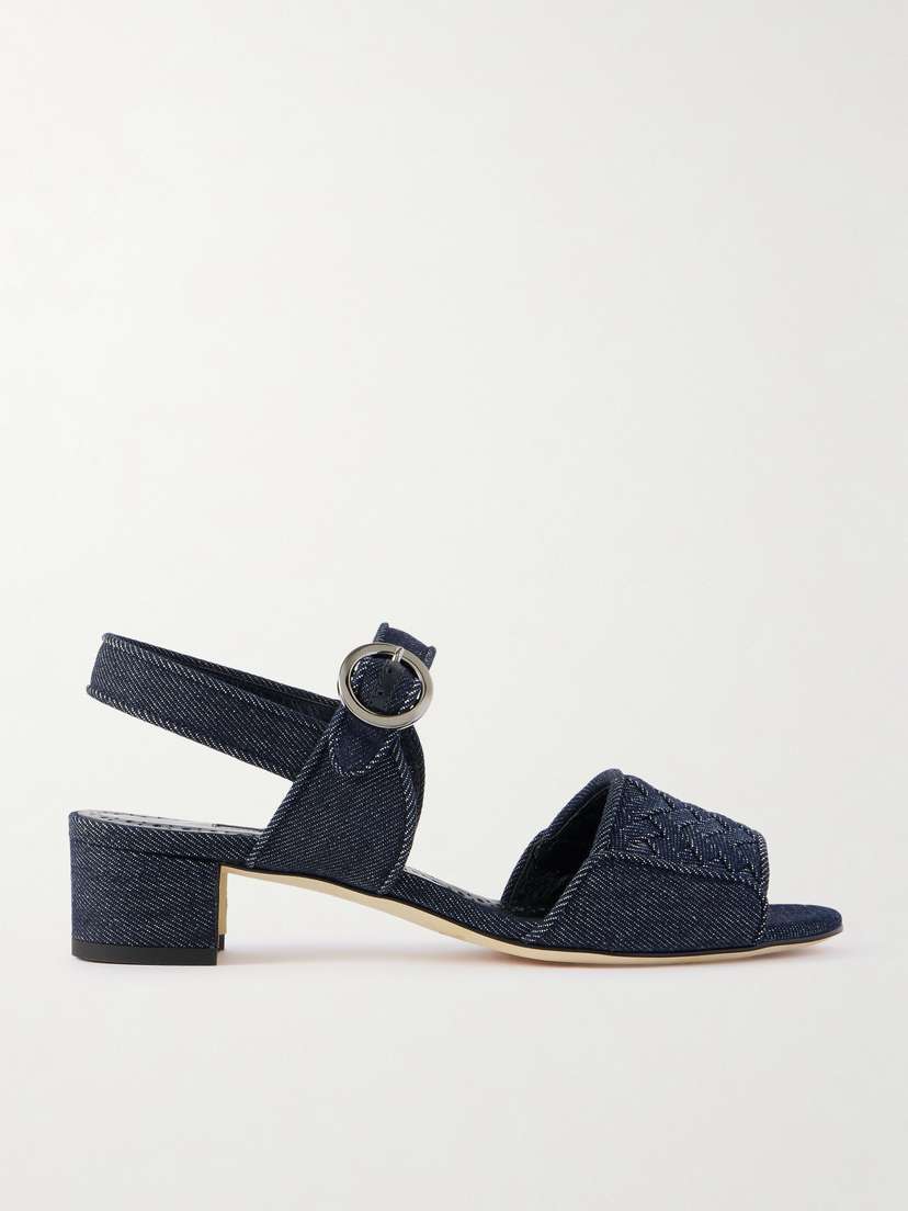 Manolo Blahnik Vibius 30 Herringbone Denim Sandals