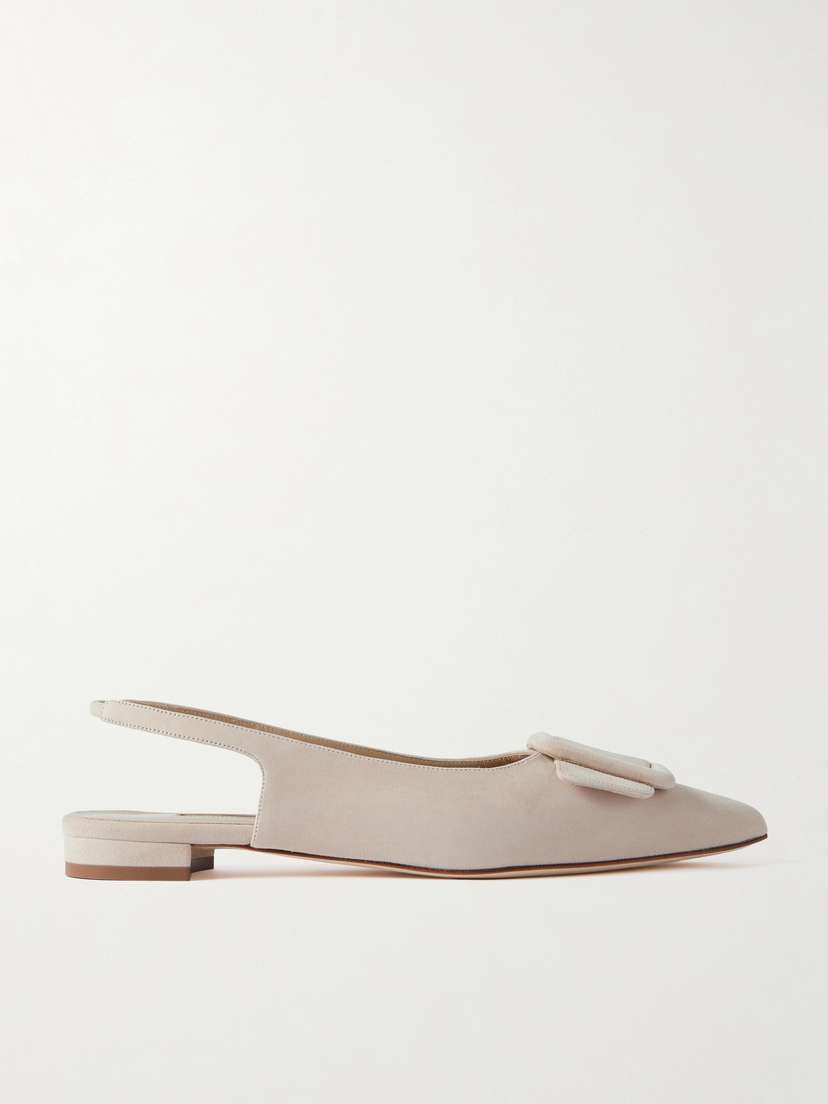 Manolo Blahnik Maylura Buckled Suede Slingback Flats
