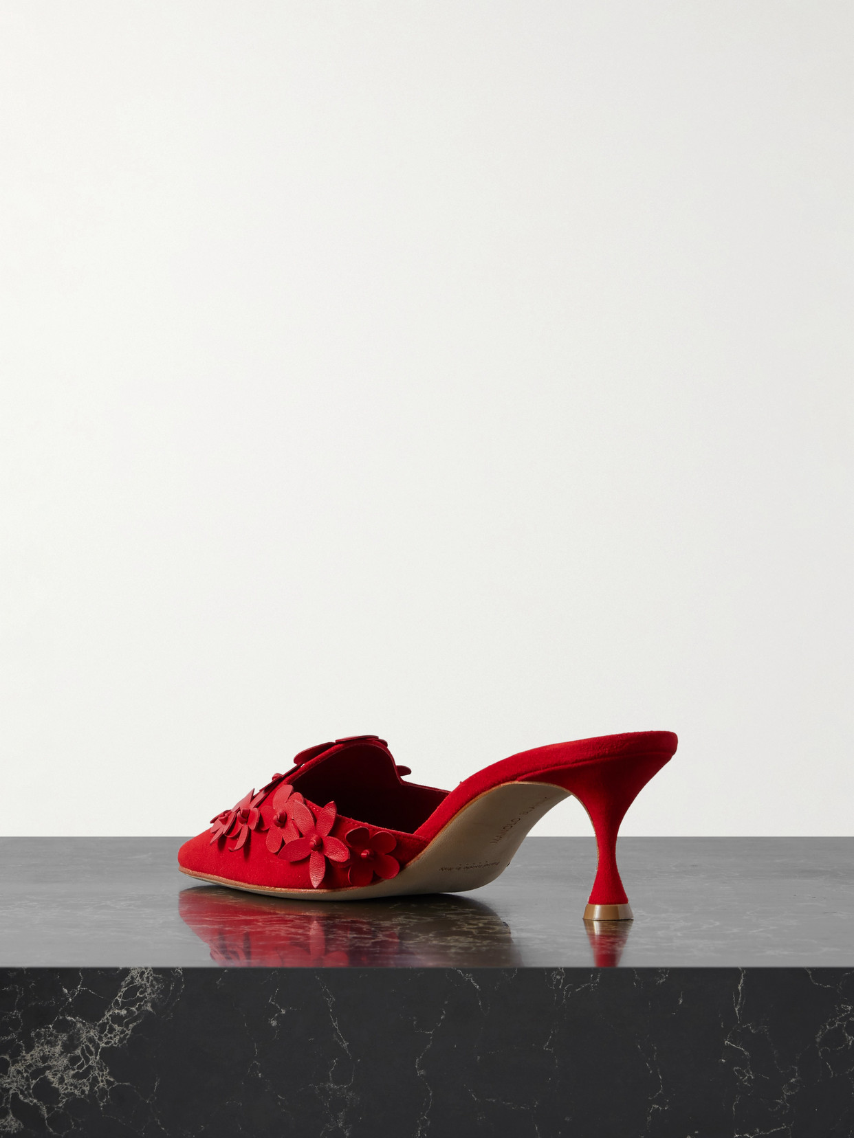 Manolo Blahnik Harnes 50 Appliquéd Suede Mules