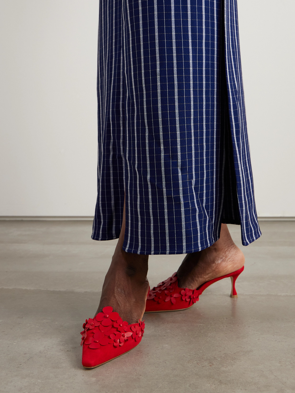 Manolo Blahnik Harnes 50 Appliquéd Suede Mules
