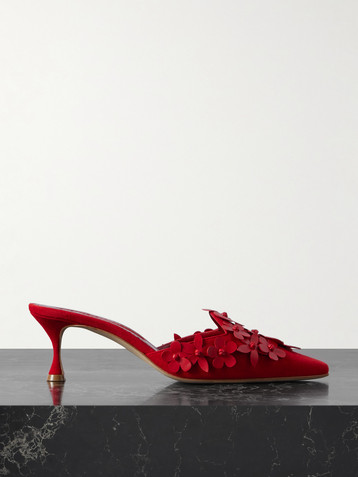 MANOLO BLAHNIK Harnes 50 appliquéd suede mules