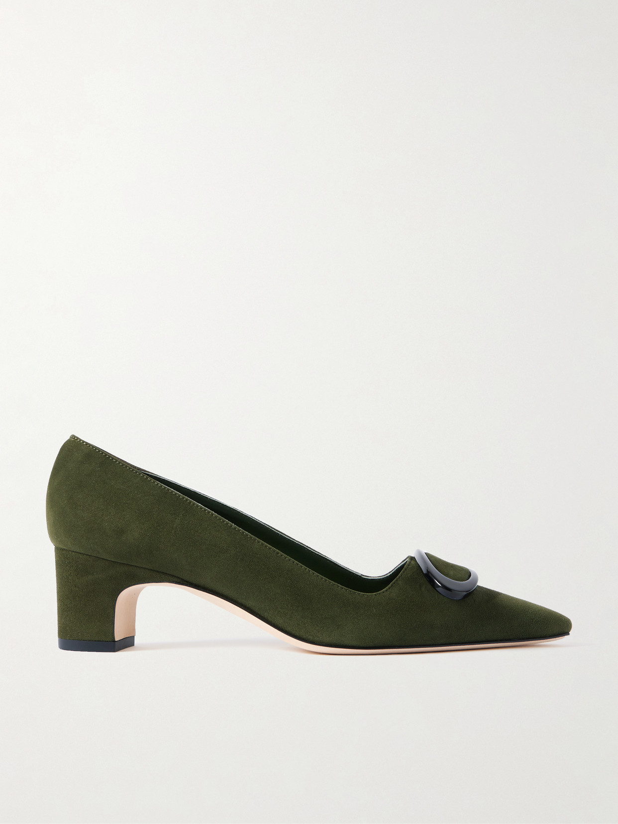 Manolo Blahnik Fenix 50 Buckled Suede Pumps