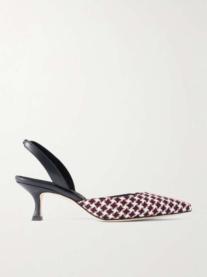 Manolo Blahnik Carolyne 50 Houndstooth Wool-tweed Slingback Pumps