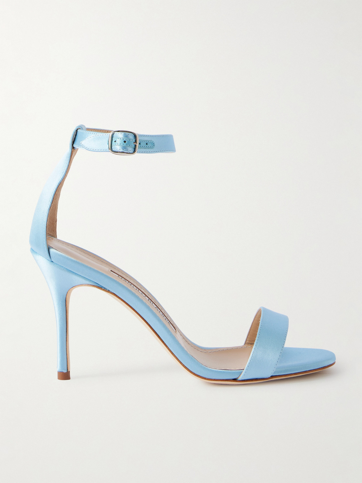 Manolo Blahnik - Chaos 90 Satin Sandals - Light blue