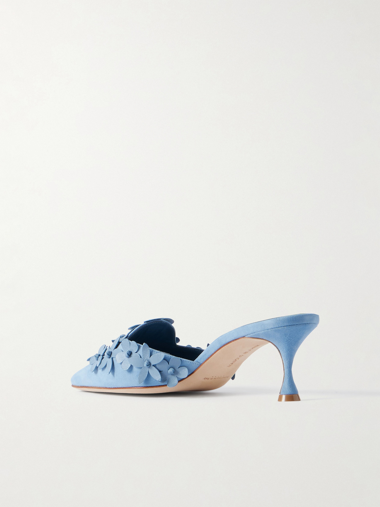 Manolo Blahnik Harnes 50 Appliquéd Suede Mules