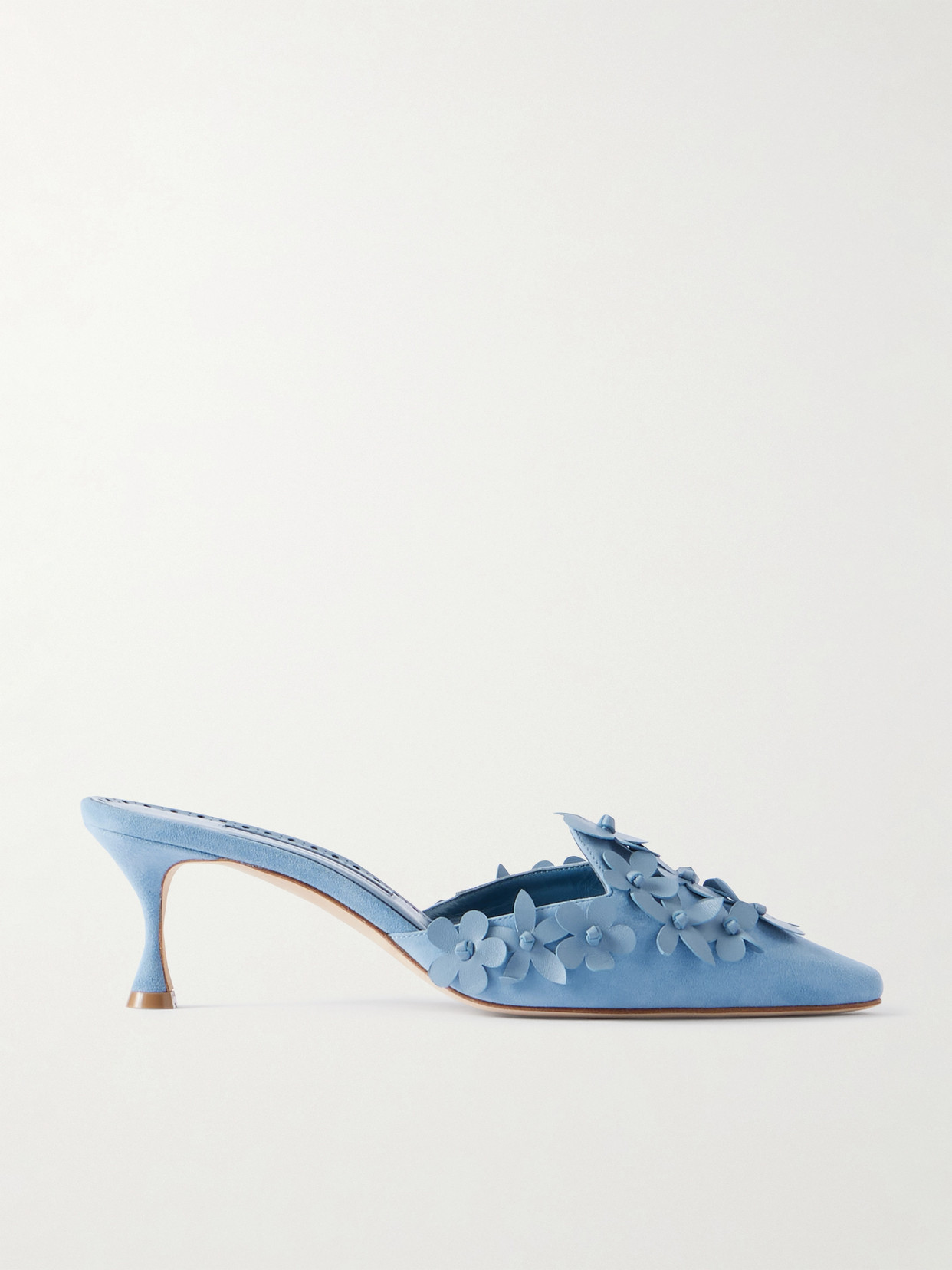 Manolo Blahnik Harnes 50 Appliquéd Suede Mules