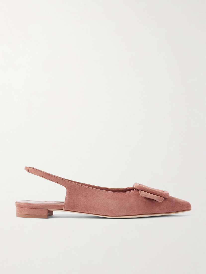 Manolo Blahnik Maylura Buckled Suede Slingback Flats