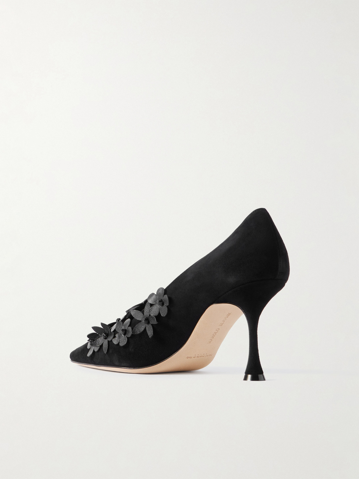 Manolo Blahnik Harneclo 90 Appliquéd Suede Pumps