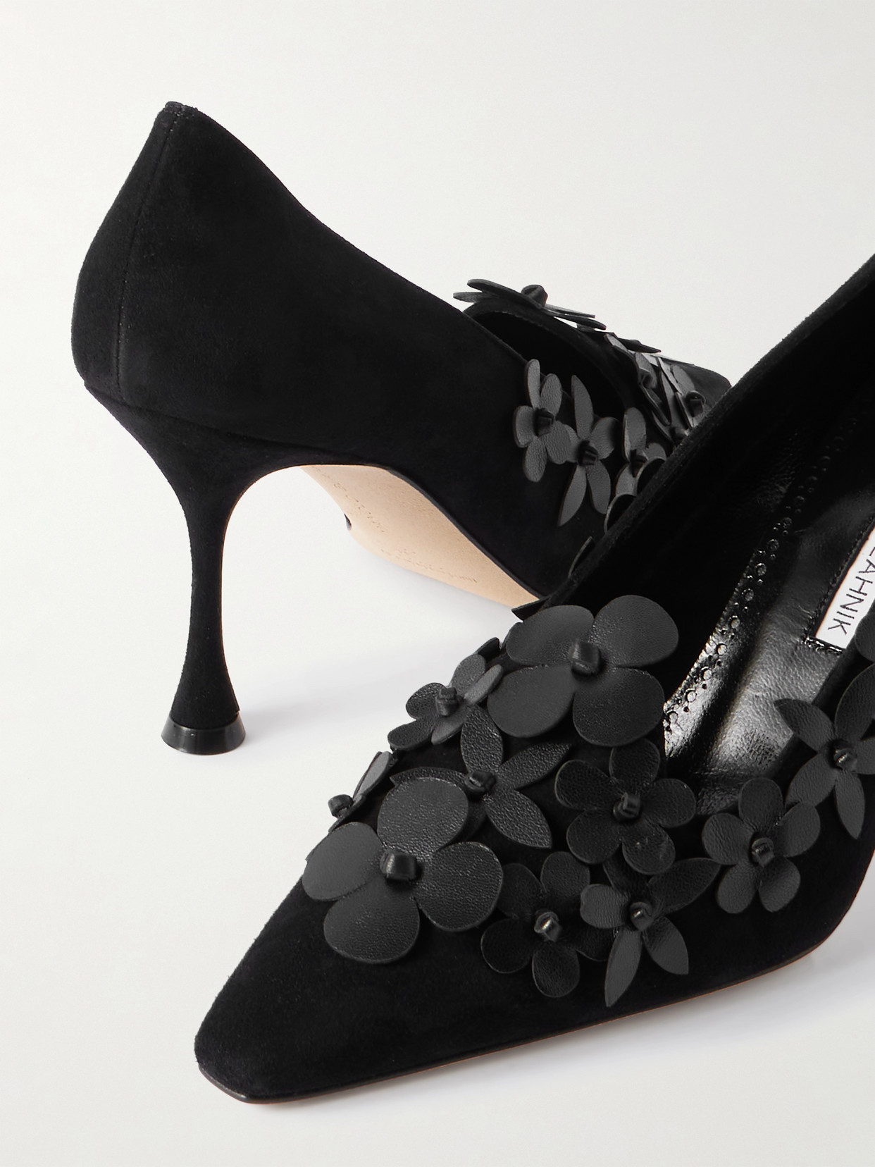 Manolo Blahnik Harneclo 90 Appliquéd Suede Pumps