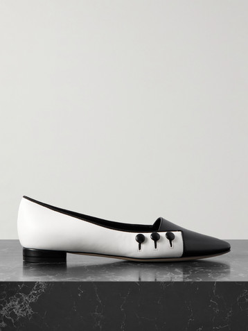 MANOLO BLAHNIK Seleuka button-embellished leather point-toe flats