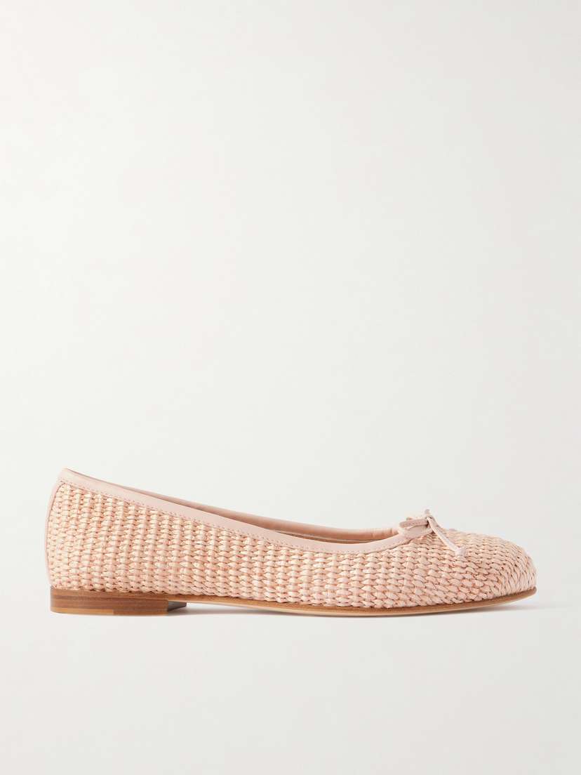 Manolo Blahnik Veralli Leather-trimmed Raffia Ballet Flats