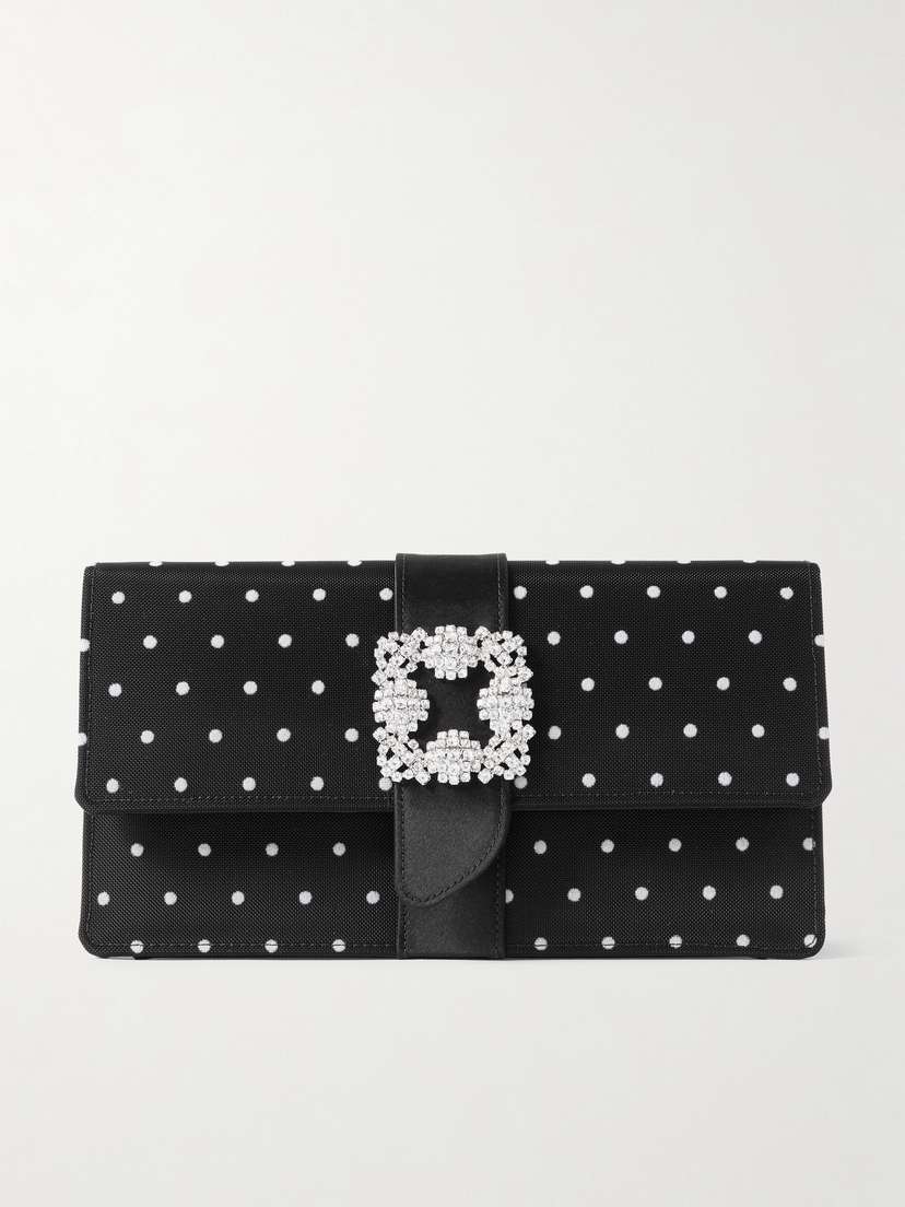 Manolo Blahnik Capri Satin-trimmed Crystal-embellished Embroidered Mesh Clutch