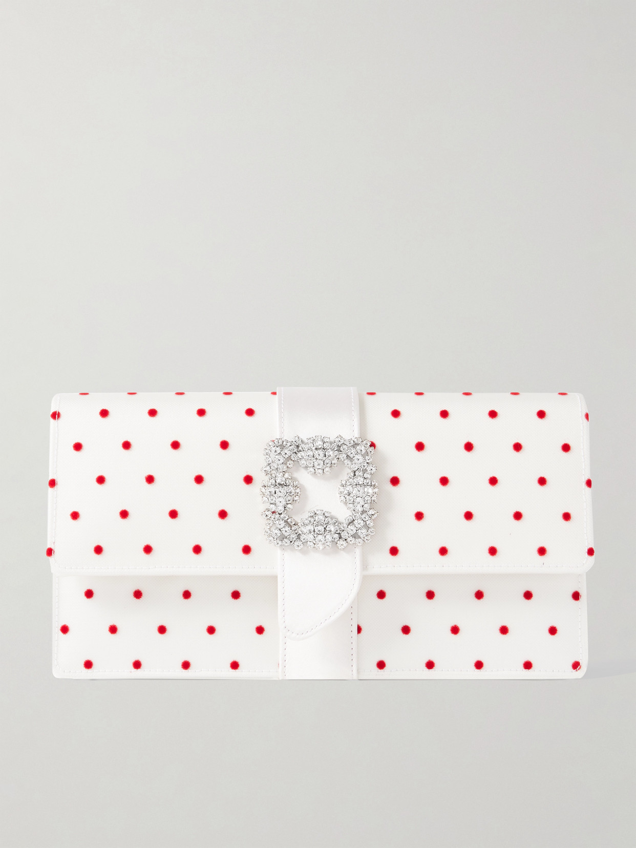 Manolo Blahnik Capri Satin-trimmed Crystal-embellished Embroidered Mesh Clutch