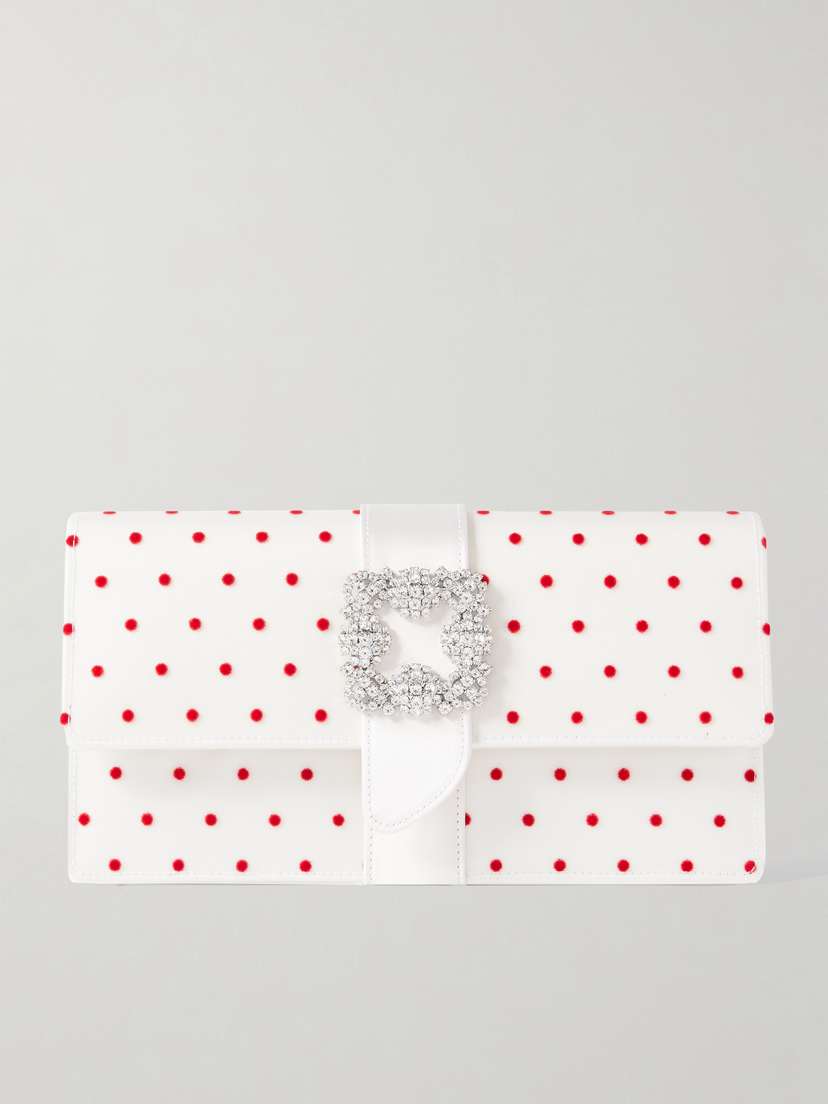 Manolo Blahnik Capri Satin-trimmed Crystal-embellished Embroidered Mesh Clutch