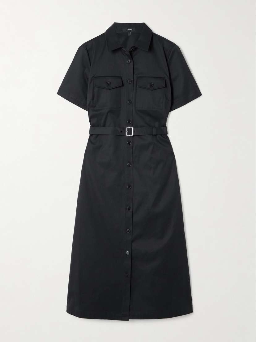 Theory Belted Cotton-blend Twill Midi Shirt Dress