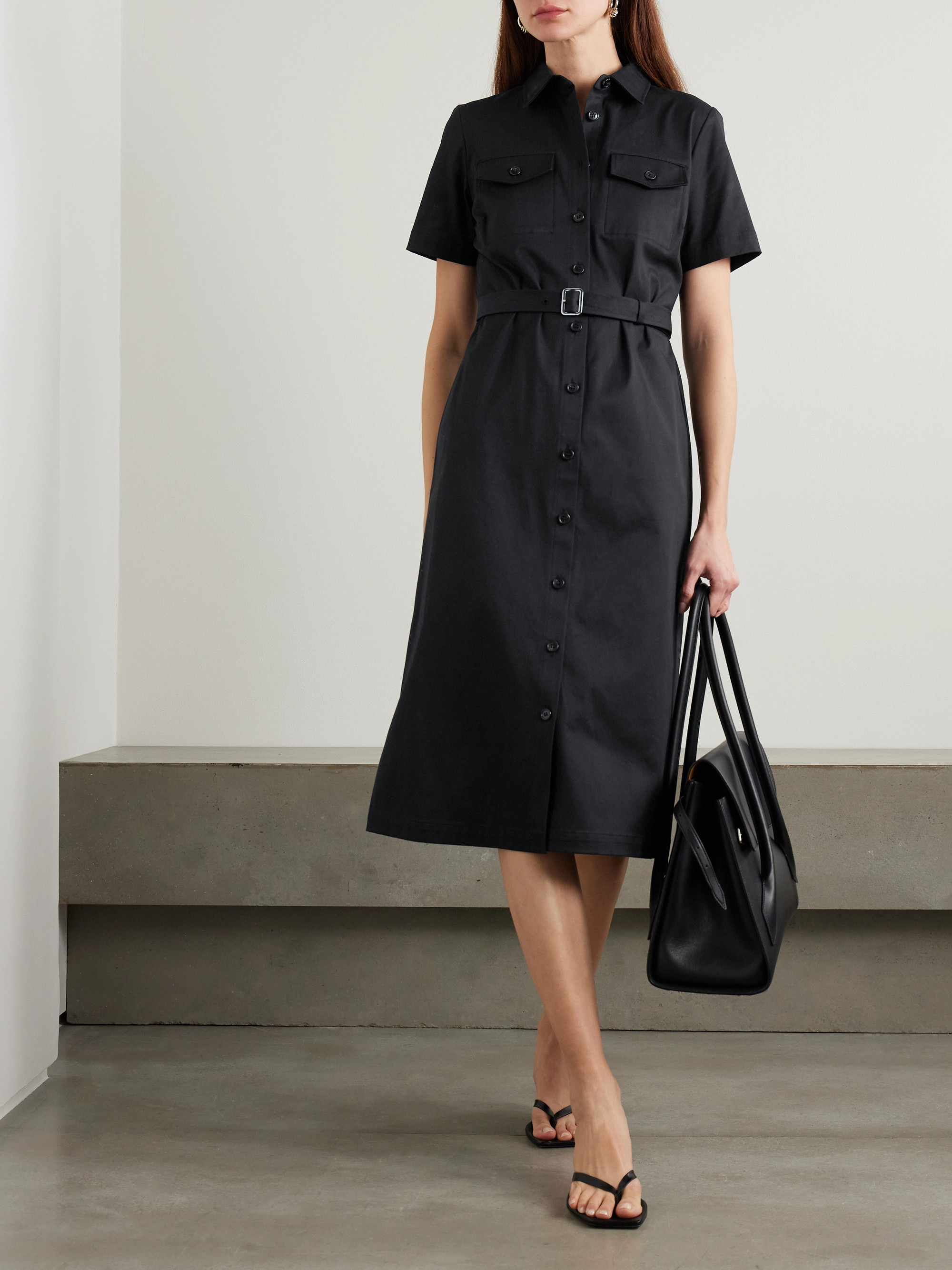 Theory - Belted cotton-blend twill midi shirt dress | Plush, image size:2000x2667