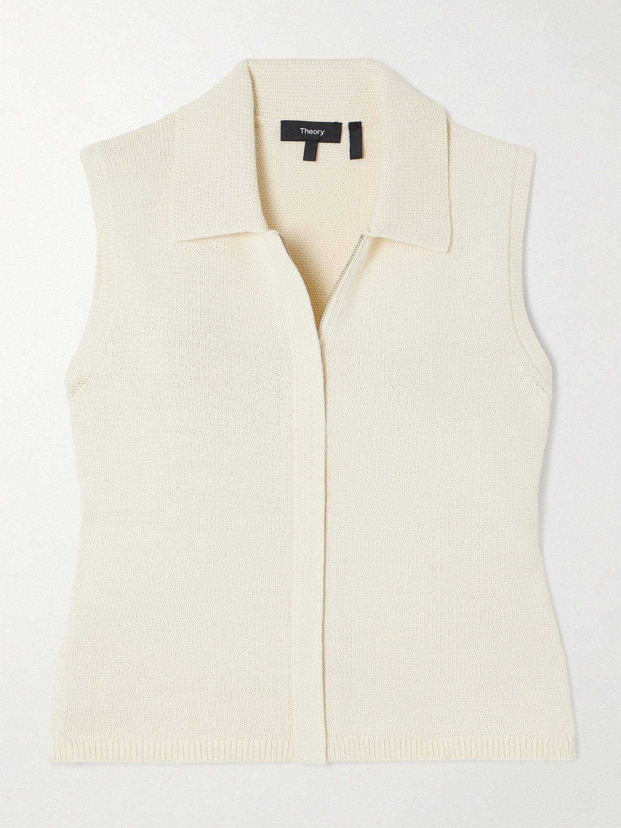 Theory Stretch Cotton Blend Zip Sweater Vest In Ivory