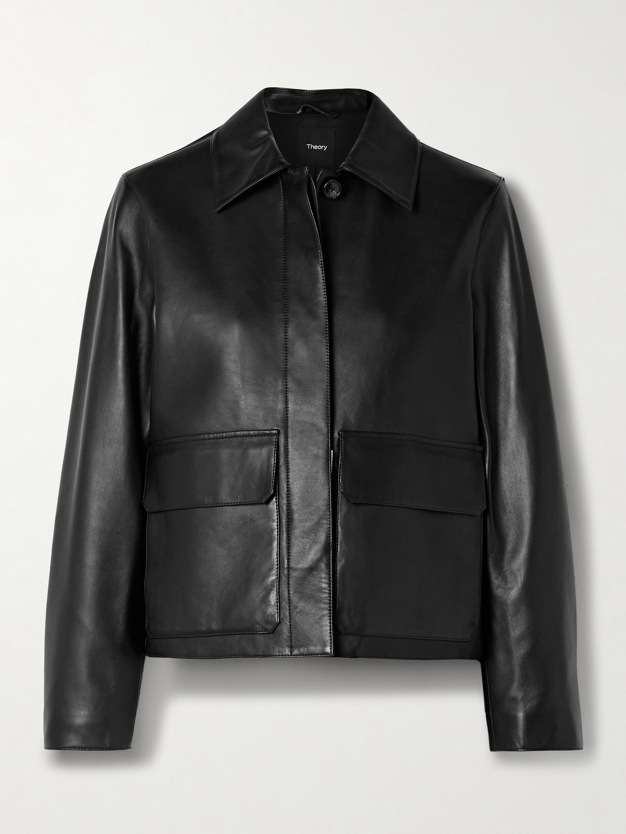 Theory Long Sleeve Leather Jacket In Black